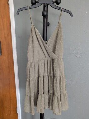Trixxi Olive Tiered Spaghetti Strap Mini Dress